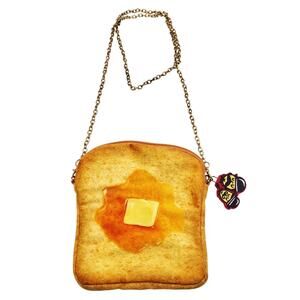 Belgian Boys Butter Toast Shape Zip Closure Chain Strap Shoulder Bag Food Foodie